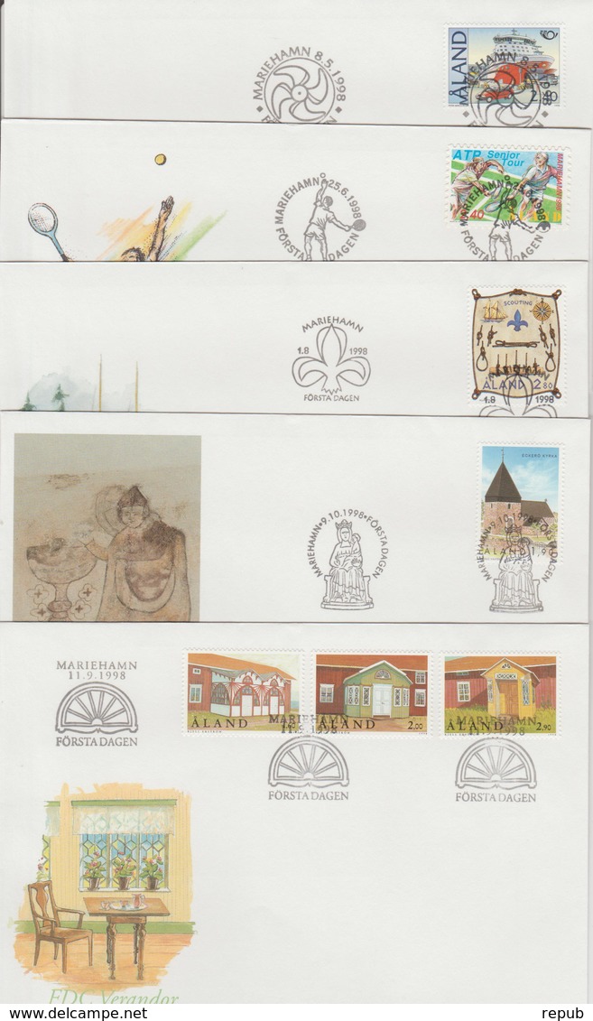 Aland 1998 Année Complète En FDC 9 Enveloppes - Aland