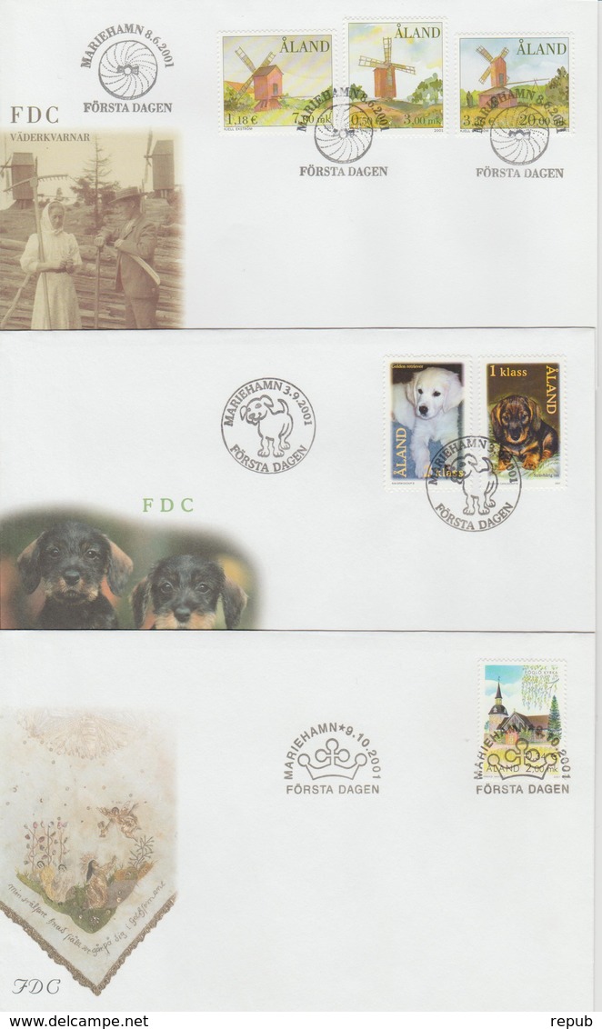 Aland 2001 Année Complète En FDC 7 Enveloppes - Aland