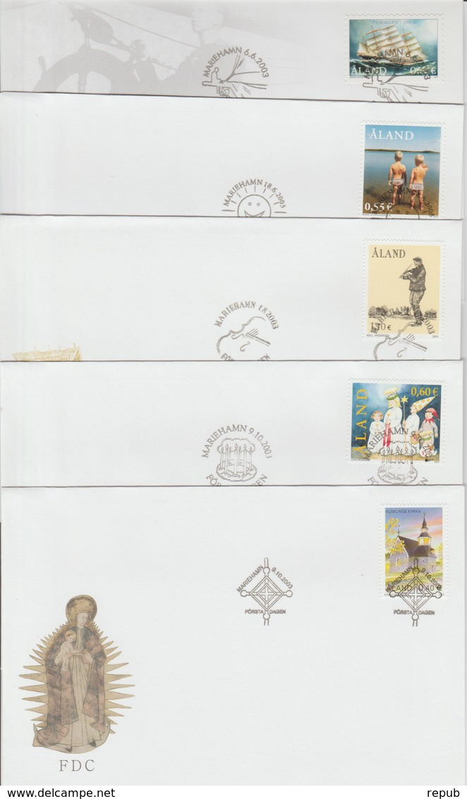 Aland 2003 Année Complète En FDC 9 Enveloppes - Aland