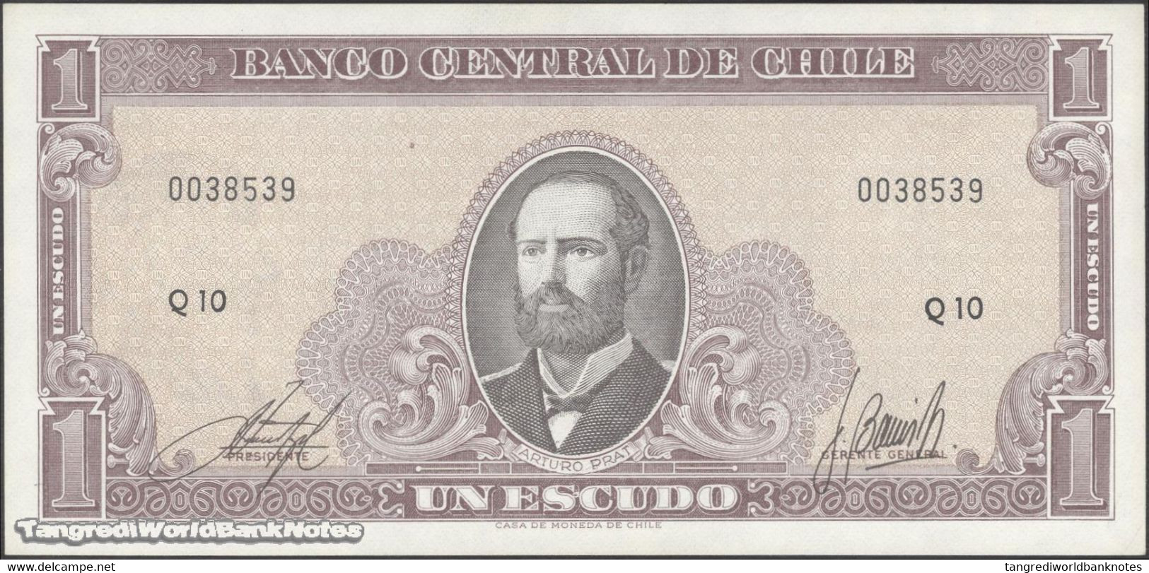 TWN - CHILE 136b - 1 Escudo 1964 Serie Q 10 - Signatures: Inostroza & Barrios UNC - Chile