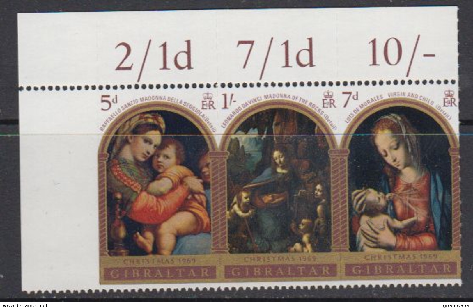 Gibraltar 1969 Christmas Strip 3v (corner) ** Mnh (41507G) - Gibraltar