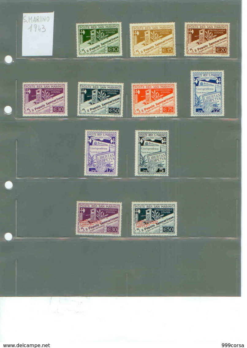 SAN MARINO, 1943, 1949, 1955, 1956, 1957, 1958, 1959, Lotto Di Francobolli Nuovi Perfetti, Varie Tematiche, 5 Scan - Nuovi