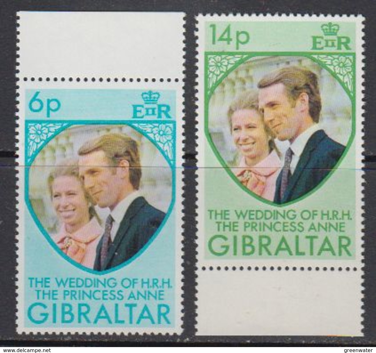 Gibraltar 1973 Wedding Princess Anne 2v ** Mnh (41507J) - Gibilterra