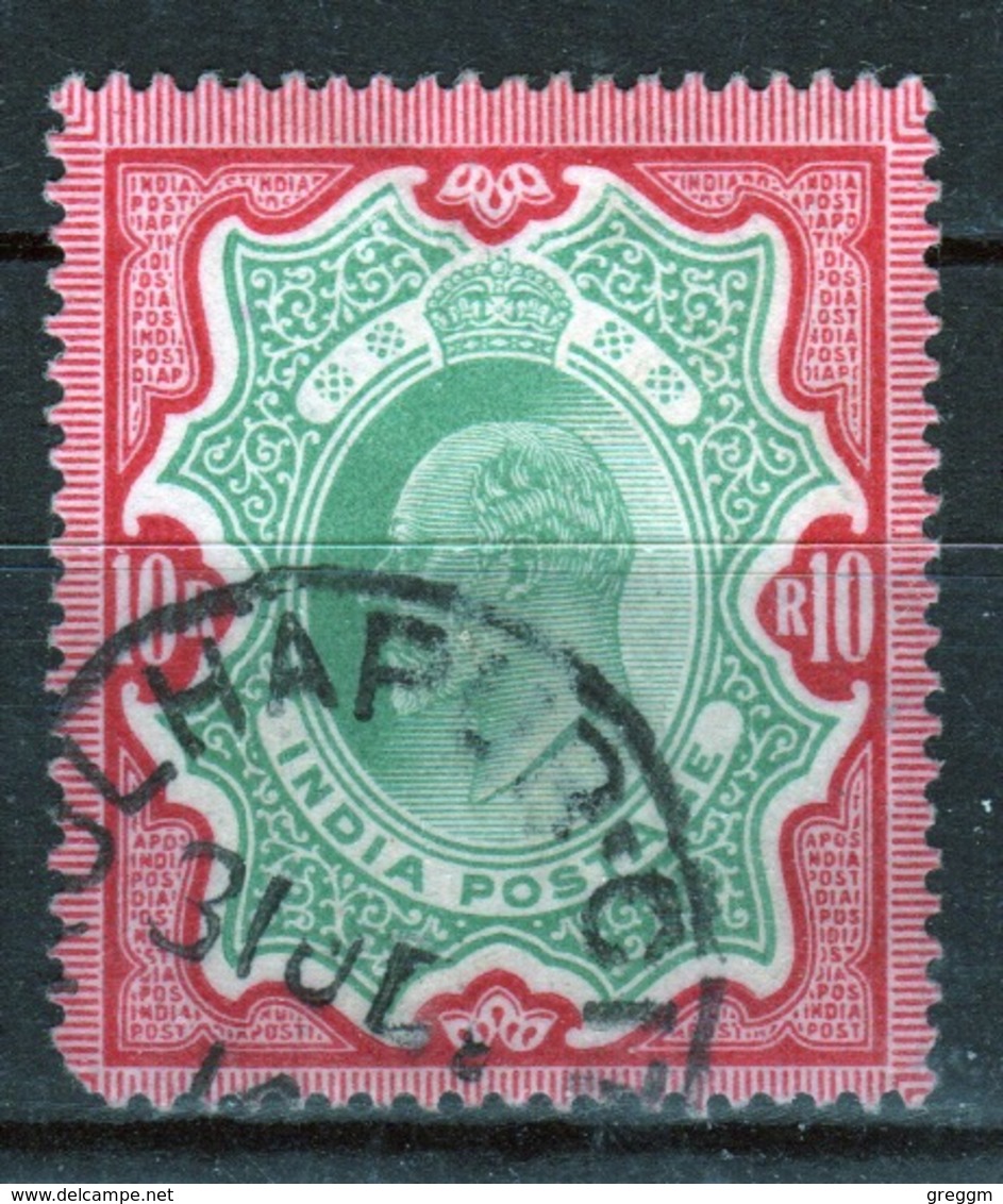 India 1902 King Edward VII Ten Rupee Green And Carmine Used Stamp. - 1902-11 King Edward VII