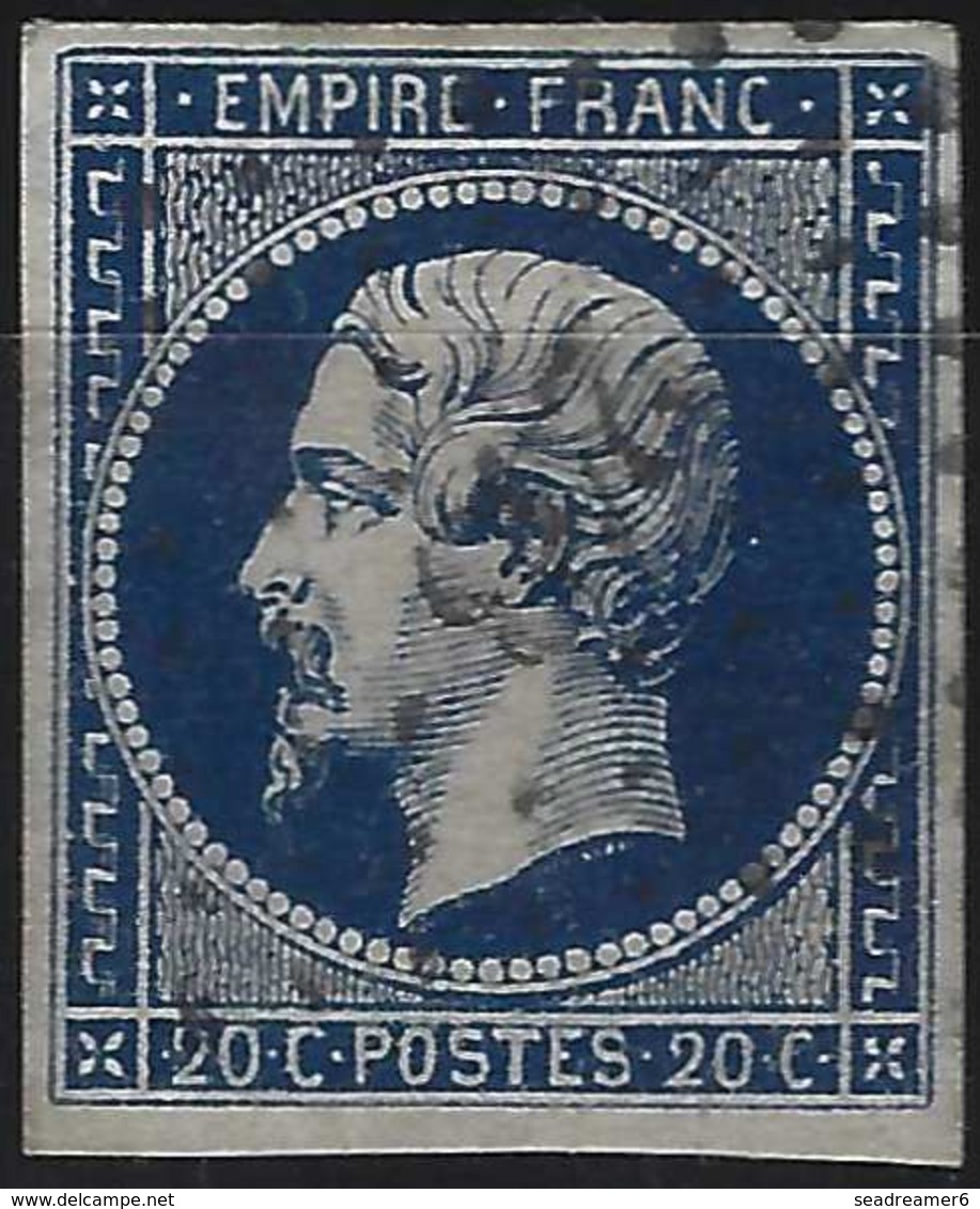 1853 Napoléon III N°14e Type I Bleu Noir Oblitéré PC 243 De Ballon, Superbe Nuance !! Signé Calves - 1853-1860 Napoléon III