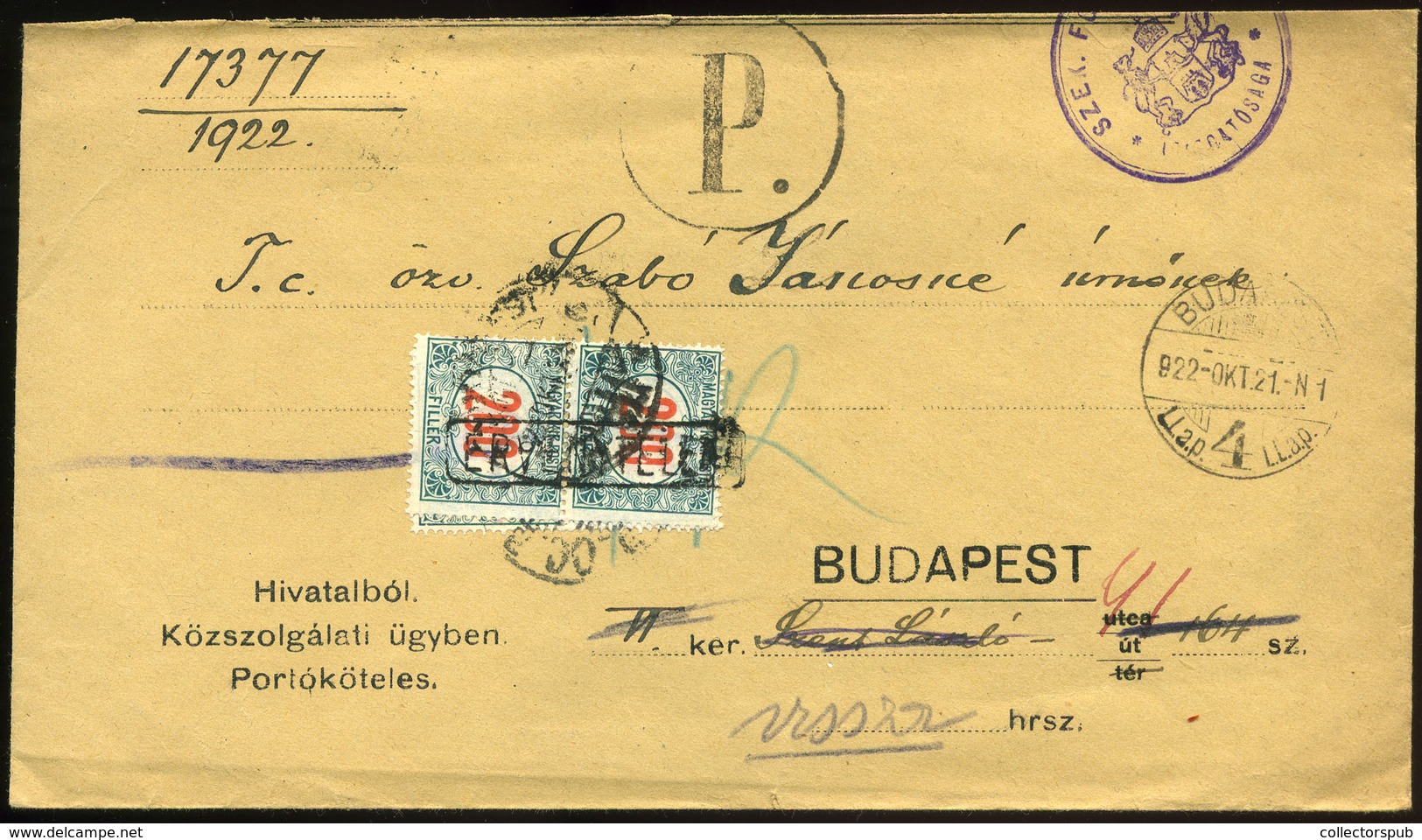 BUDAPEST 1922. Érdekes, Régi Retúr Boríték 2*200f  Portózással - Storia Postale