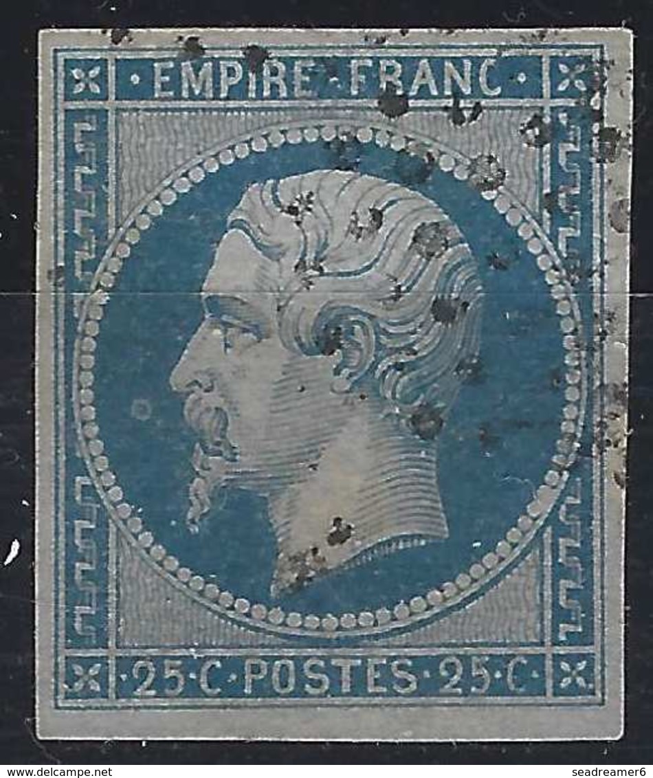 Napoléon III N°15a 25c Bleu Clair Oblitéré étoile Belles Marges /variété Anneau Lune Devant Le Nez  Signé Calves - 1853-1860 Napoléon III