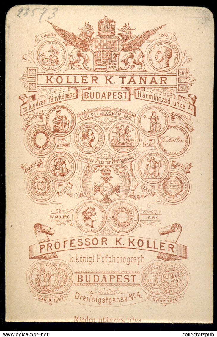 BUDAPEST 1890. Cca. Koller Károly : Ismeretlen Férfi  , Régi Visit Fotó - Autres & Non Classés