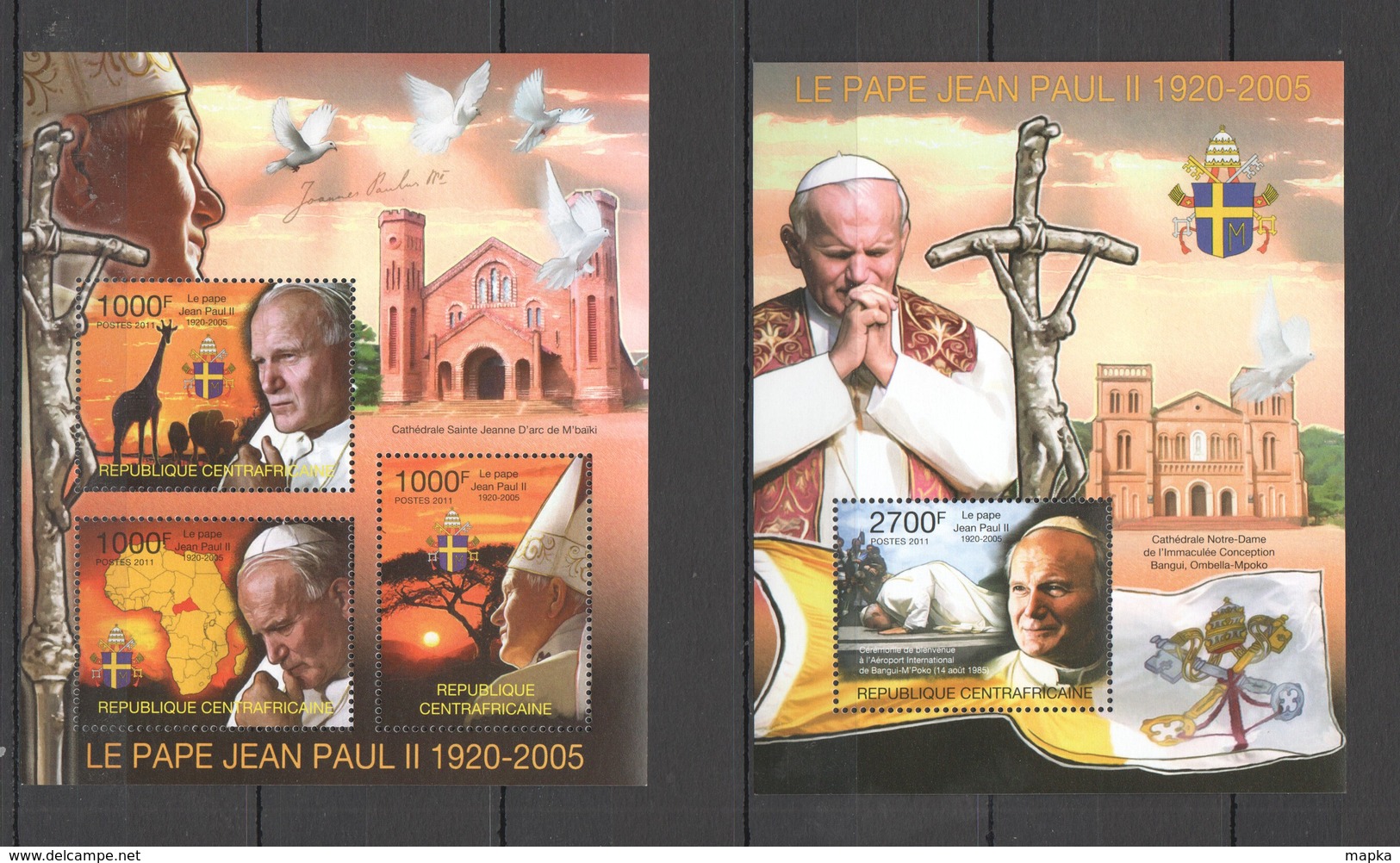 Y218 2011 CENTRAL AFRICA CENTRAFRICAINE FAMOUS PEOPLE RELIGION POPE JEAN PAUL II 1KB+1BL MNH - Papes