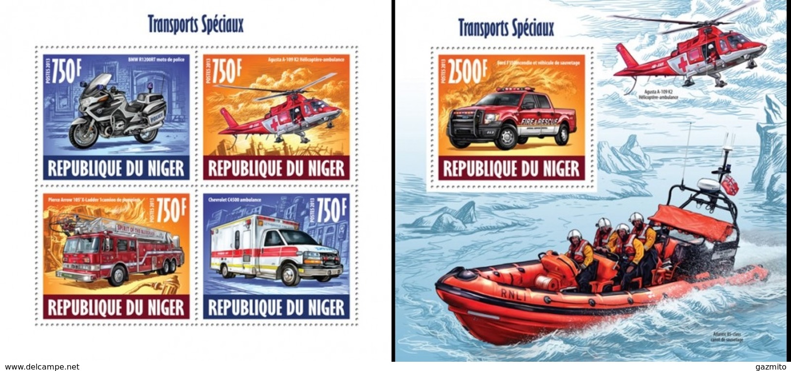 Niger 2013, Transport, Fire Engines, Elicopter, Red Cross, 4val In BF+BF - Niger (1960-...)