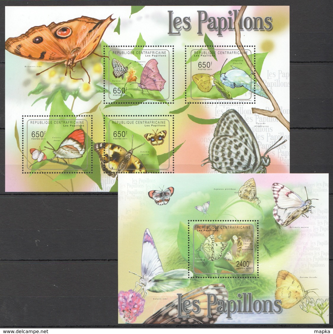 Y245 2011 CENTRAL AFRICA CENTRAFRICAINE FLORA & FAUNA BUTTERFLIES LES PAPILLONS 1KB+1BL MNH - Butterflies