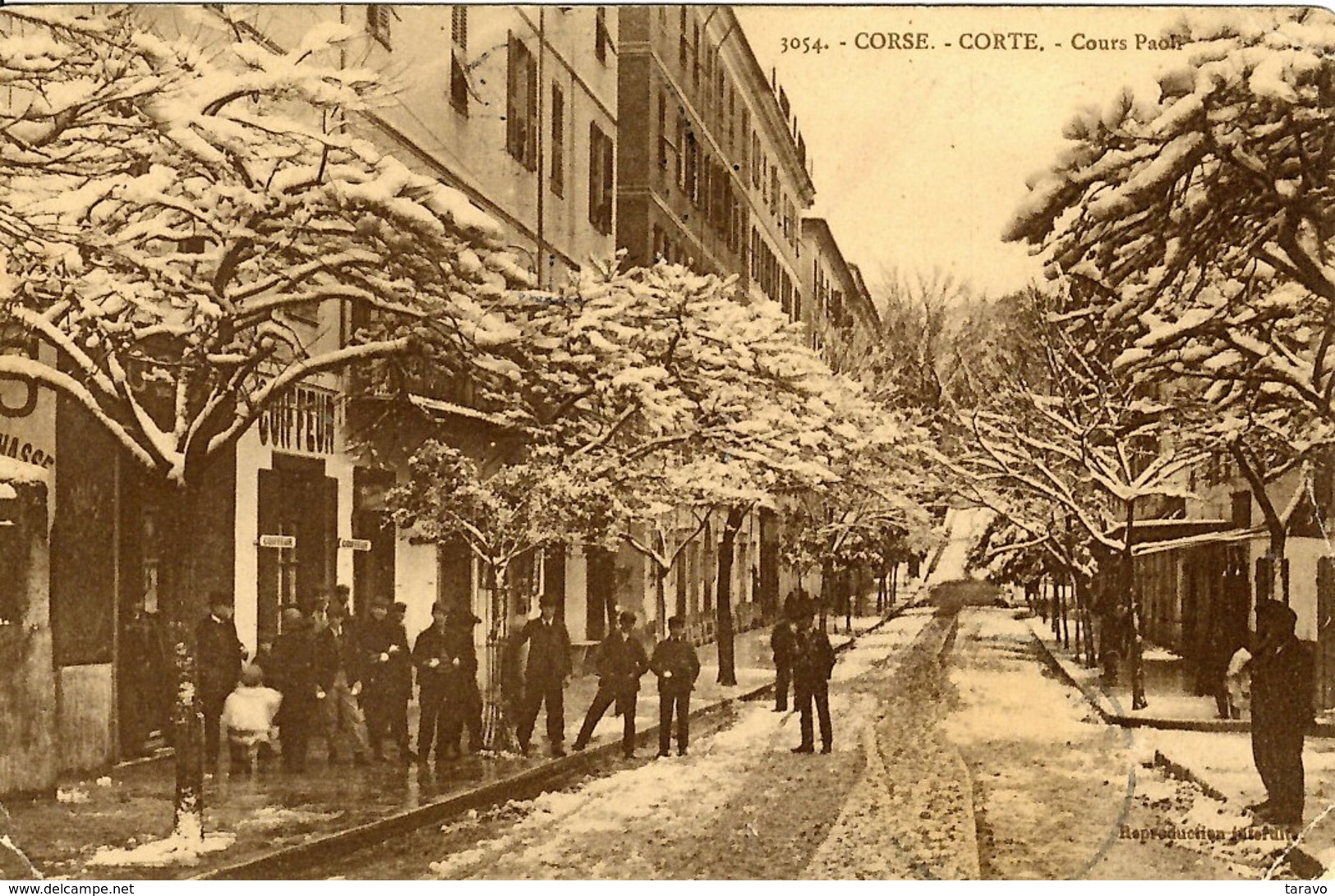 CORSE -  CORTE - Belle Animation Cours Paoli Sous La Neige, Devant Brasserie Et Coiffeur - 1912 - Corte