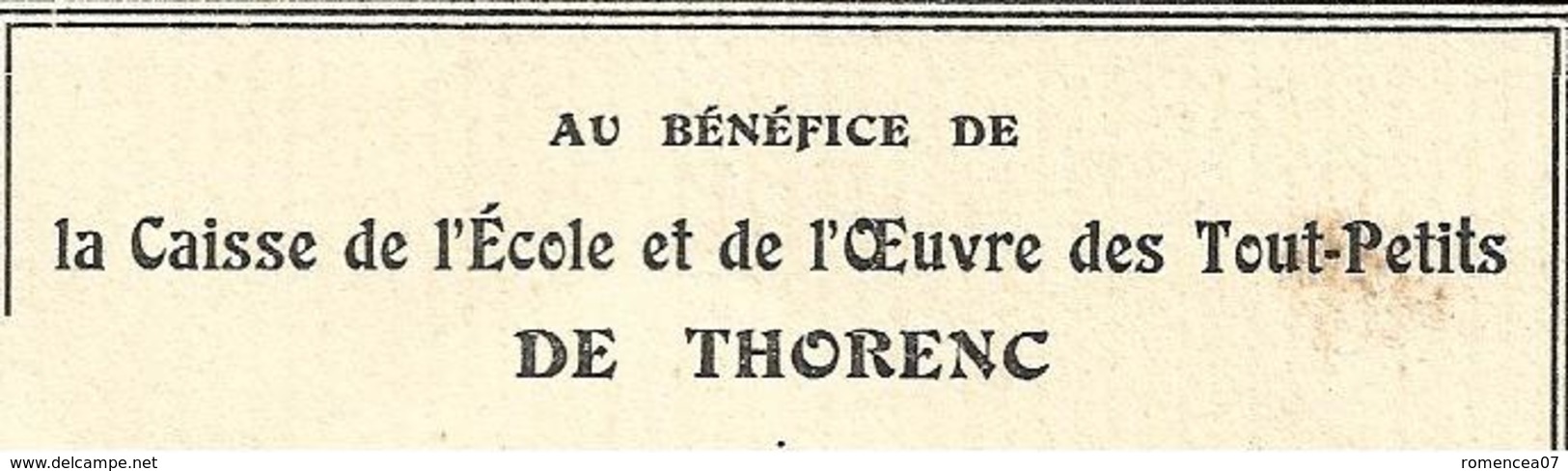 06 THORENC - CAISSE Des ECOLES - SYNDICAT D'INITIATIVE - Programme Du 31 Juillet 1926 - Concert - Musique - A Voir ! - Programmes