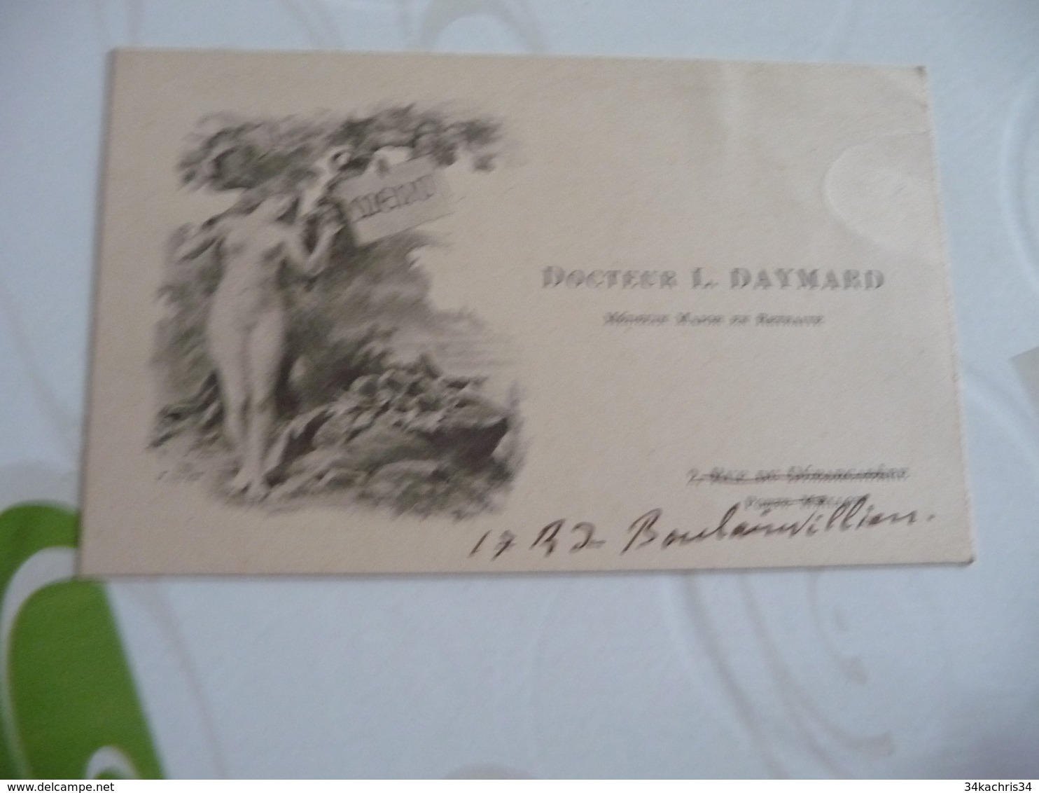 Carte De Visite CDV  Docteur L.Daymard Médecin Major Menu Nu - Visiting Cards