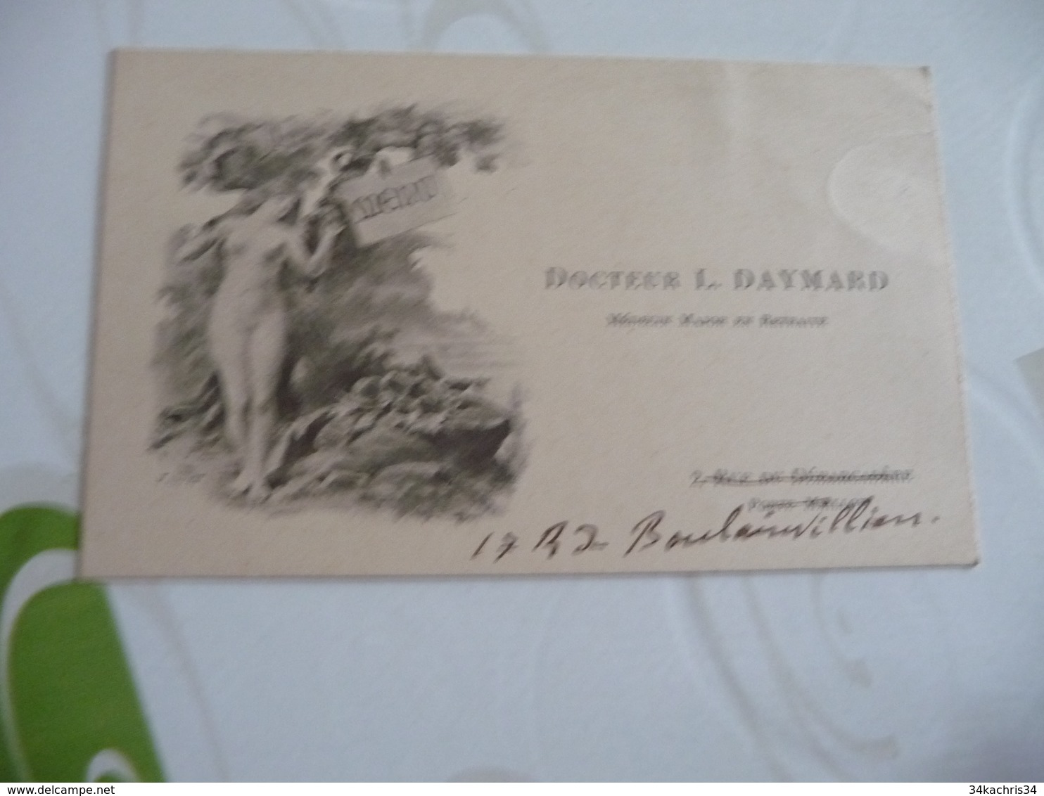 Carte De Visite CDV  Docteur L.Daymard Médecin Major Menu Nu - Cartes De Visite