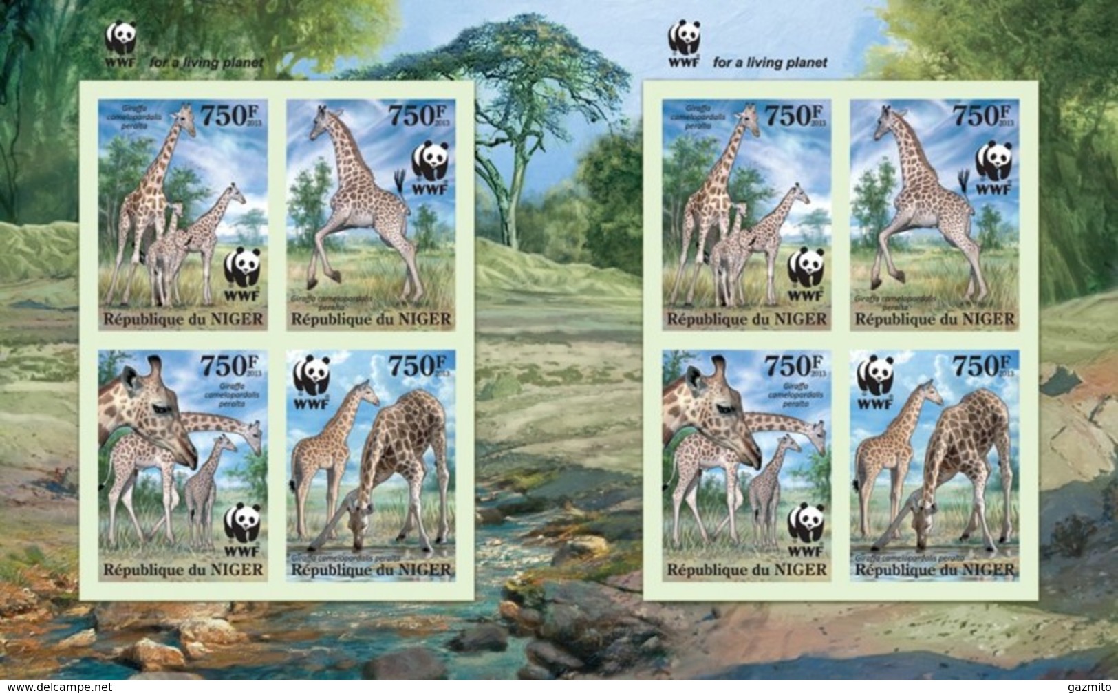 Niger 2013, WWF Giraffes, 4valx2 In Sheetlet IMPERFORATED - Unused Stamps