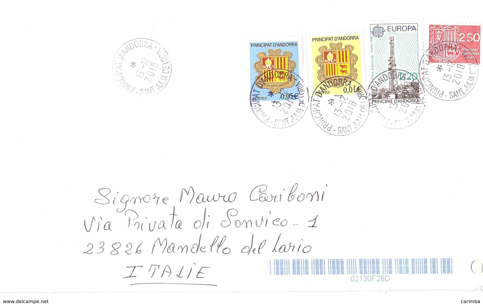 AFFRANCATURA MISTA X ITALIA CON EUOPA ANDORRA 1988 - Cartas & Documentos