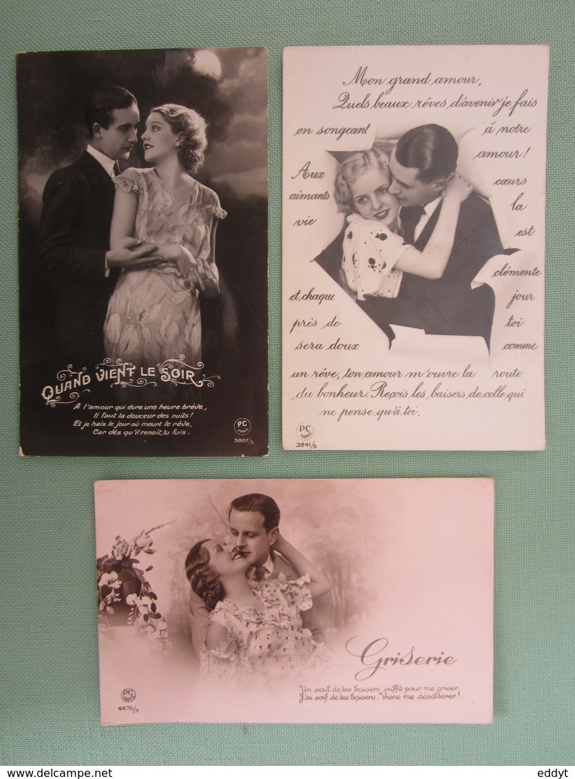 3 CARTES POSTALES  - VINTAGE - COUPLE Avec Légende D'AMOUR -  Vierge - TBE - PARIS P-C - Koppels