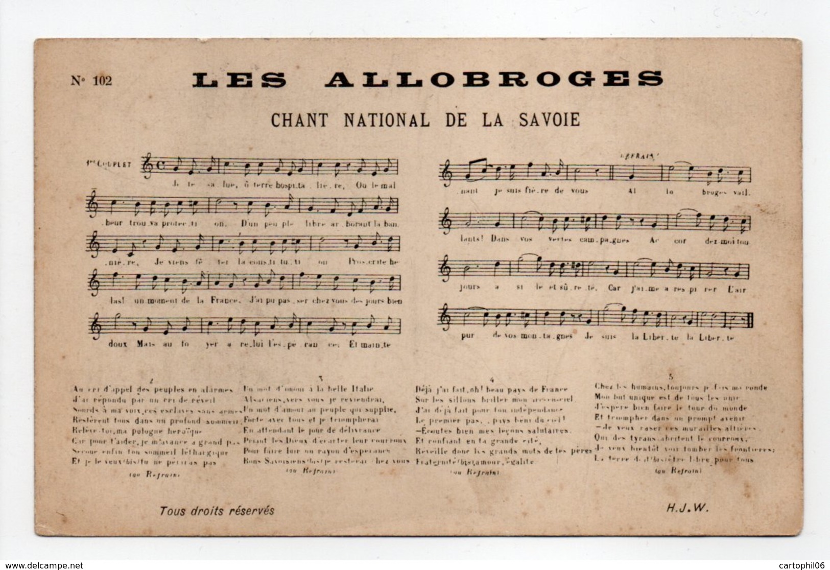 - CPA MUSIQUE - LES ALLOBROGES - CHANT NATIONAL DE LA SAVOIE - Edition H. J. W. - - Musik Und Musikanten