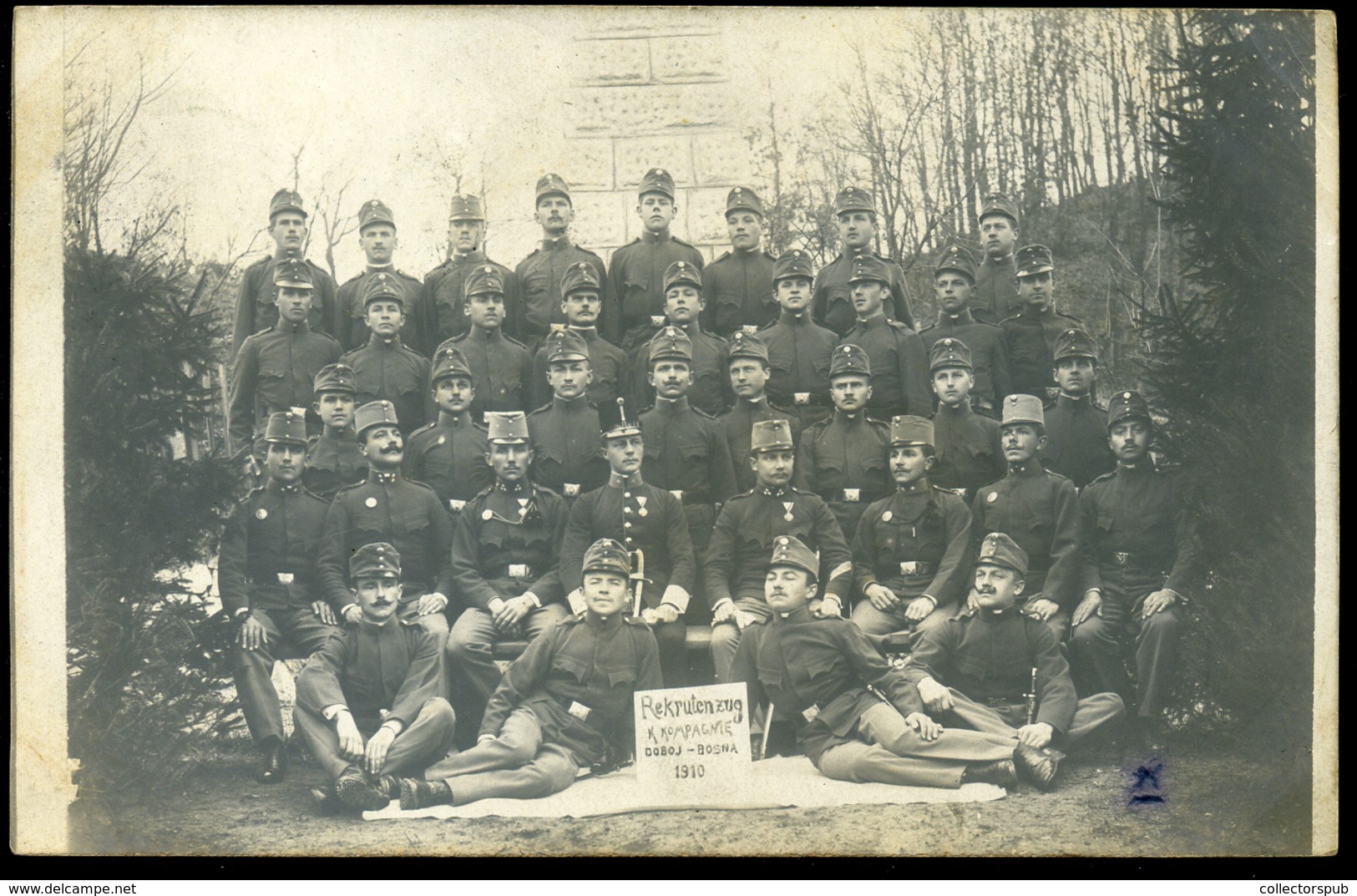 AUSTRIA BOSNIA DOBOJ 1910 Soldiers Rekrutenzug Kompagnie Photo Vintage Picture Postcard To Vienn - Altri & Non Classificati