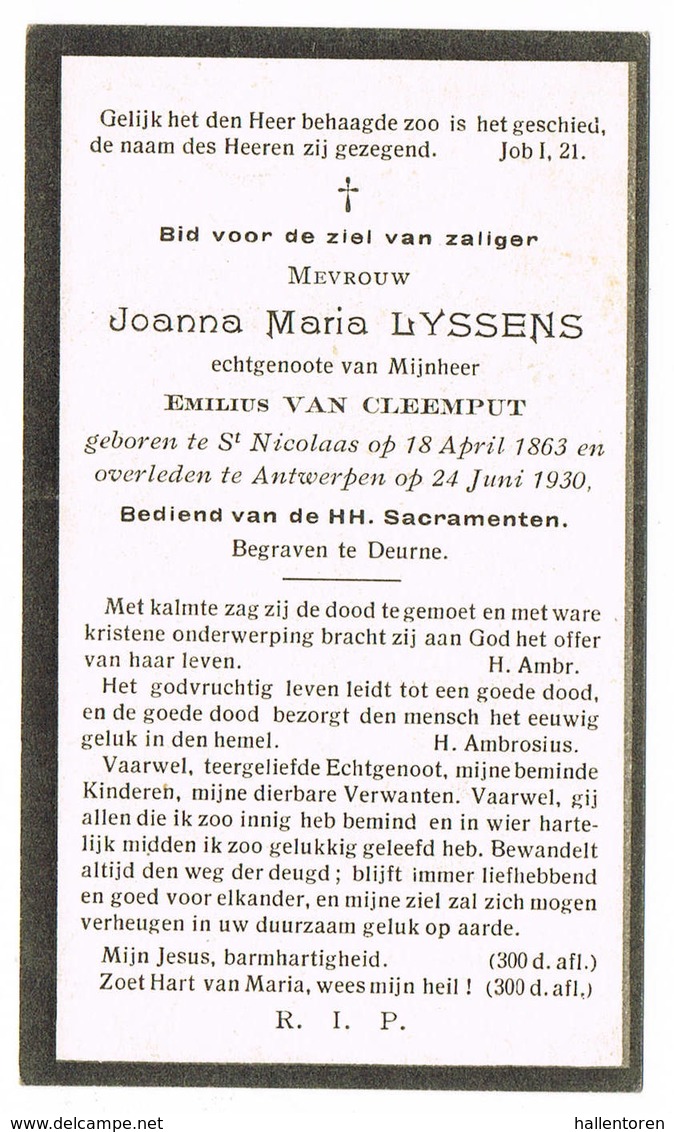 Antwerpen, Sint-Niklaas: 1930, Joanna Maria Lyssens( 2 Scans) - Devotion Images