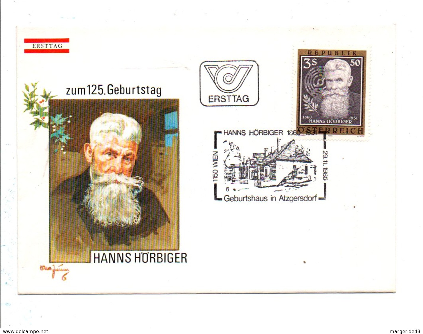 AUTRICHE FDC 1985 HANS HÖRBIGER - FDC