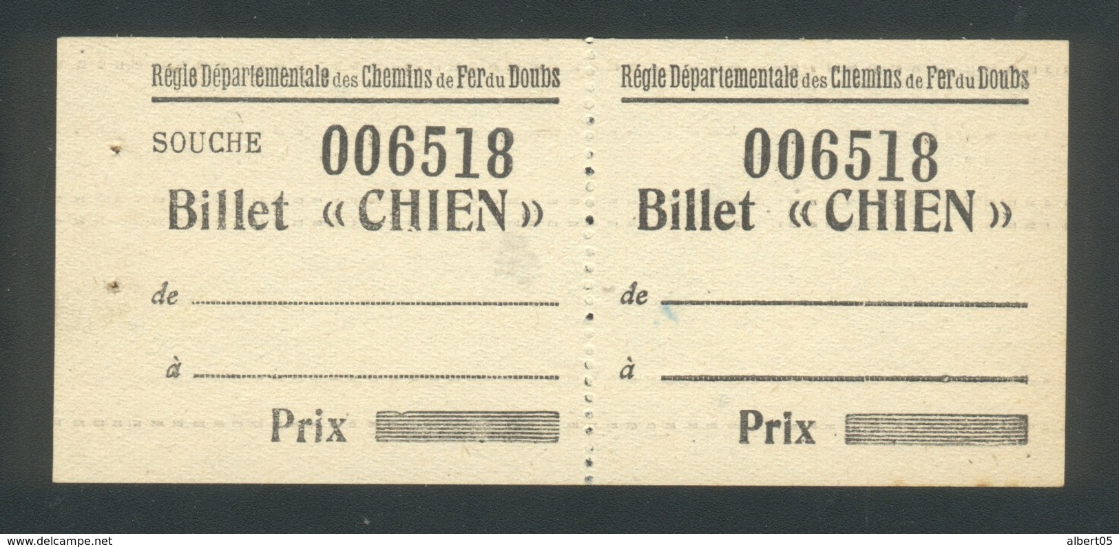 Chemin De Fer Du Doubs - Billet Chien - Pontarlier - Mouthe - Besançon - Autres & Non Classés