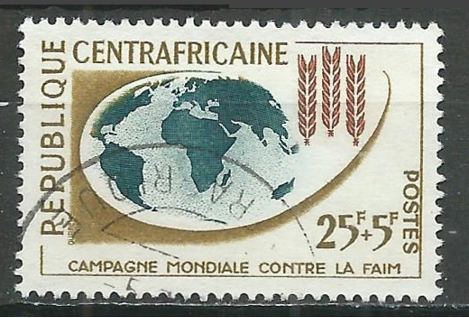Centrafricaine Rép. YT N°25 Campagne Mondiale Contre La Faim Oblitéré ° - Centrafricaine (République)