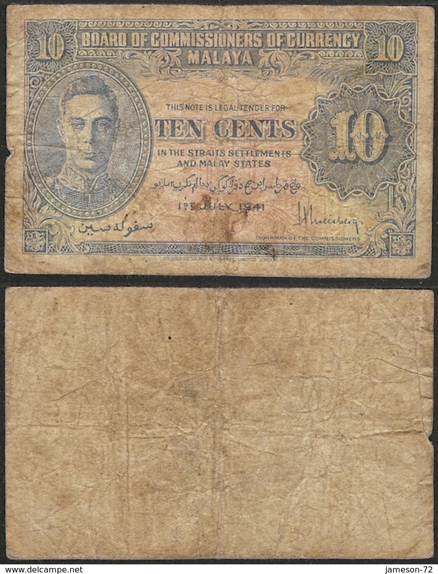 MALAYA - 10 Cents 1941 (1945) P# 8 Asia Banknote - Edelweiss Coins - Malaysia