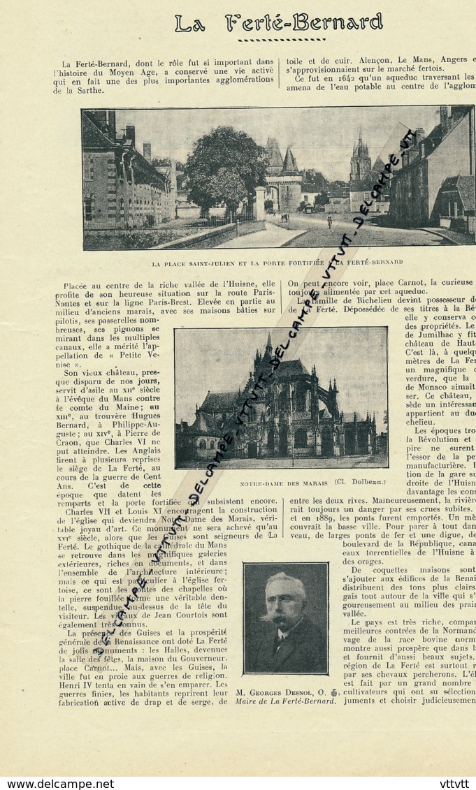 1926: Document, LA SARTHE (2 Pages Illustrées), La Ferté-Bernard, Saint-Calais, Place Saint-Julien, Notre-Dame DesMarais - Non Classés