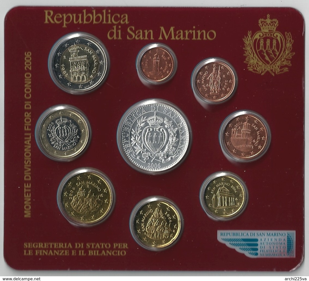 2006 San Marino - DIVISIONALE FDC - N.° 9 Pezzi In Euro - Con 5 &euro; Argento Argent Silver - Delfico - Originale (4 Fo - San Marino