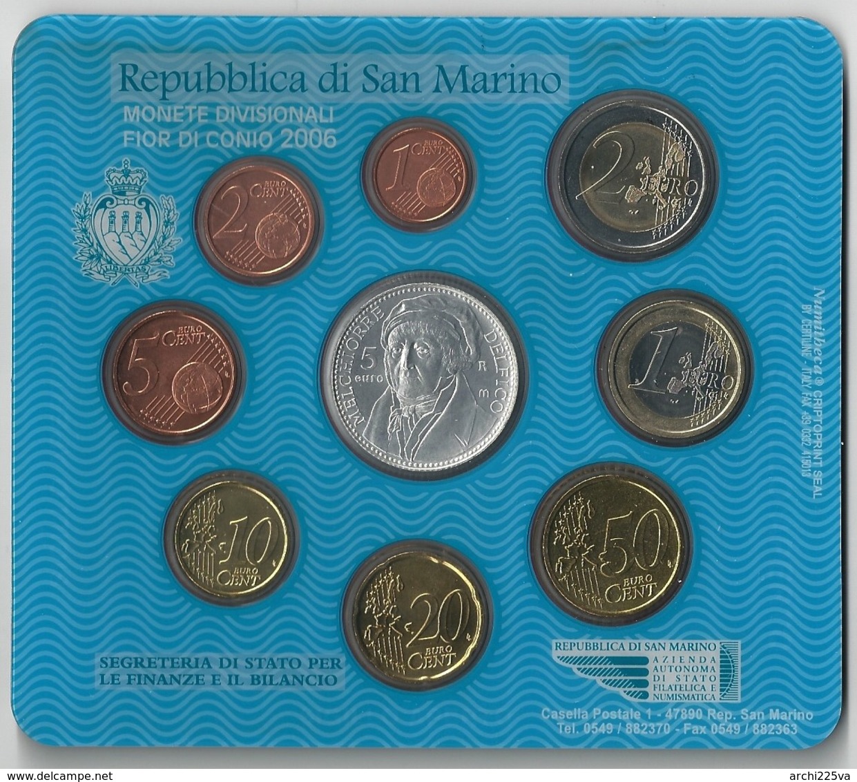 2006 San Marino - DIVISIONALE FDC - N.° 9 Pezzi In Euro - Con 5 &euro; Argento Argent Silver - Delfico - Originale (4 Fo - San Marino