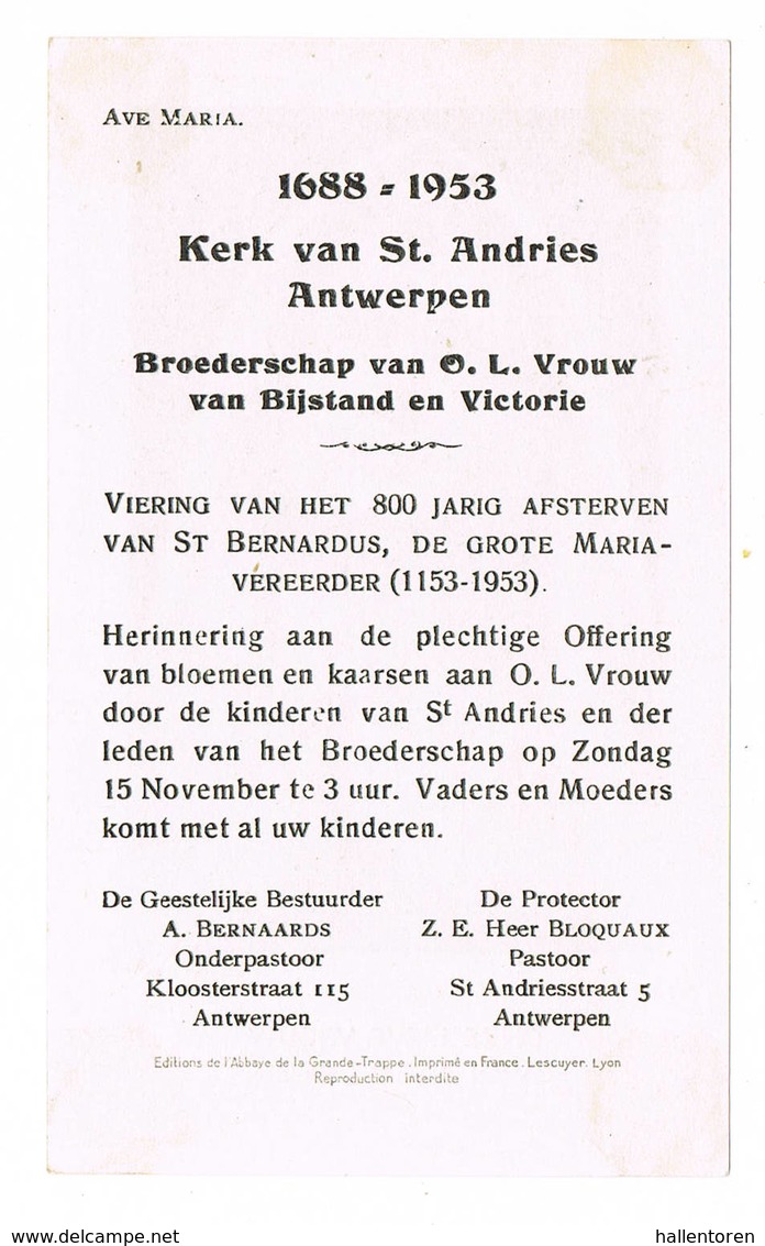 Antwerpen: 1953, Viering 800 Jarig Afsterven Van St Bernardus; Kerke Van St.Andries Antwerpen ( 2 Scans) - Imágenes Religiosas