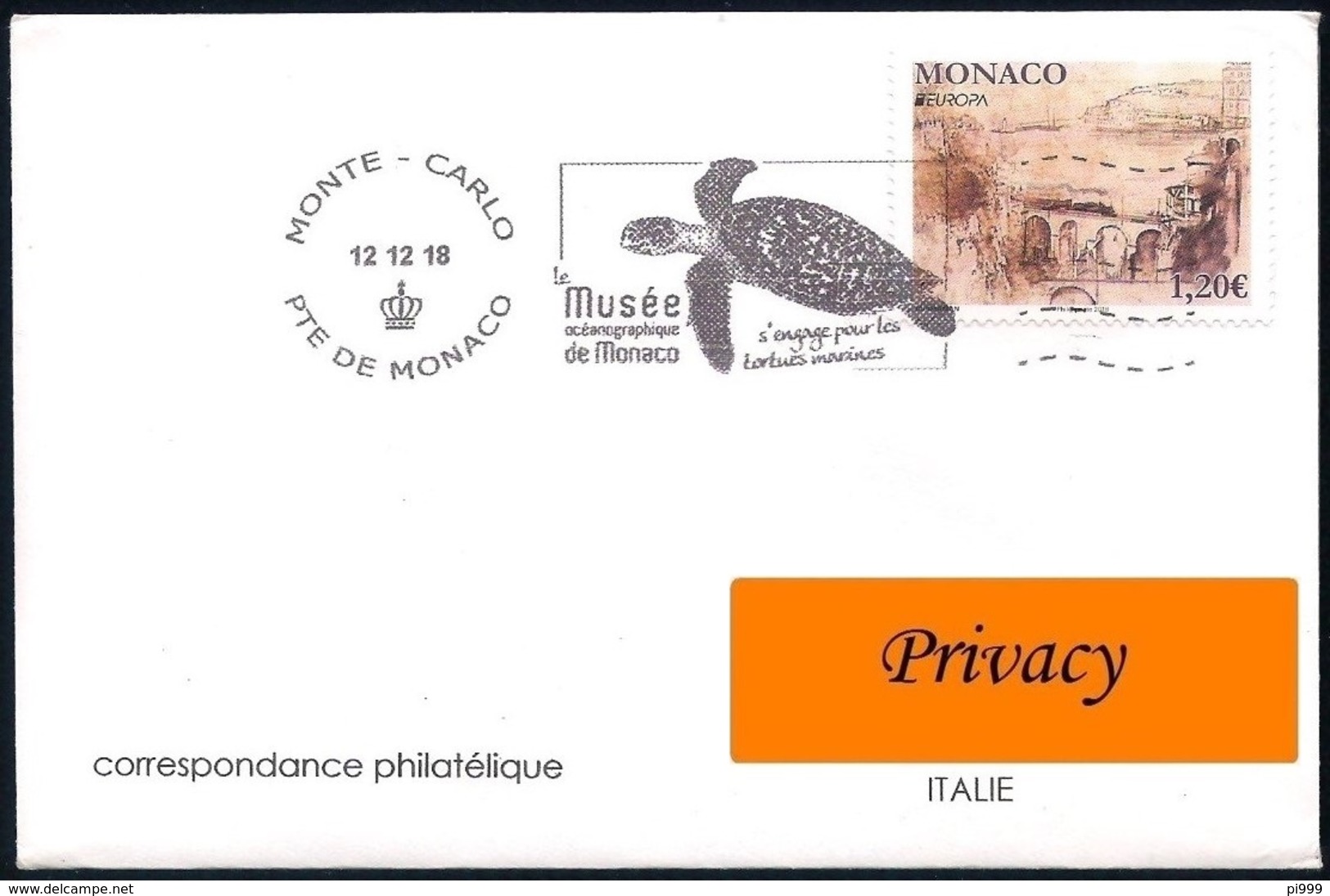 Monaco (2018) Annullo Speciale/special Postmark: Tartaruga Turtle Tortue - Marine Life [on Mailed Cover] - Tortugas