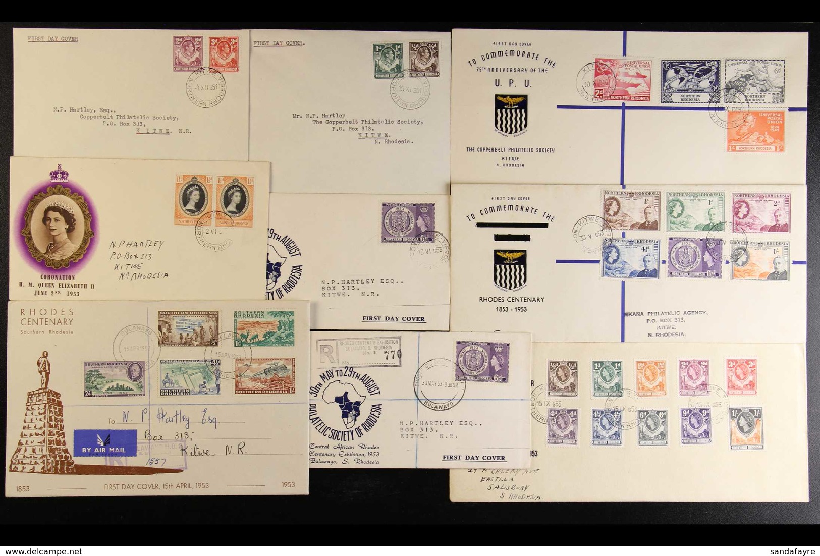 THE RHODESIAS FIRST DAY COVERS - Group Incl. (following All On Illustrated Envelopes) Northern Rhodesia 1949 UPU, 1953 R - Autres & Non Classés