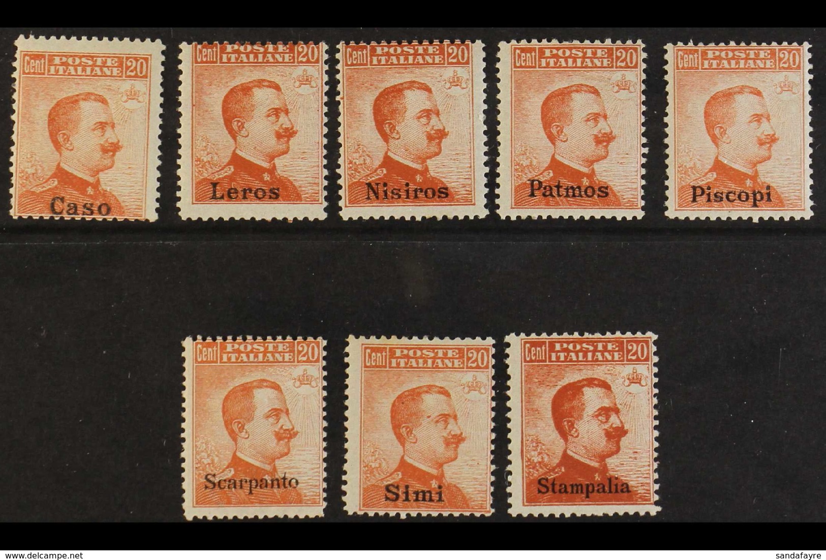 1917 20c Orange, No Watermark Ovptd Issues From Caso, Leros, Nisiros, Patmos, Piscopi, Scarpanto, Simi & Stampalia, Sass - Aegean