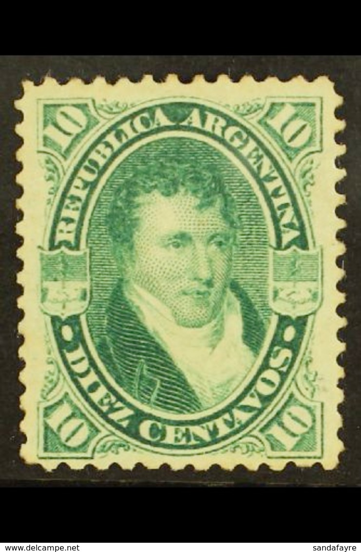 1873 10c Green Belgrano LAID PAPER (Scott 27, SG 29a), Mint, Good Centering, Very Fresh Colour. For More Images, Please  - Other & Unclassified