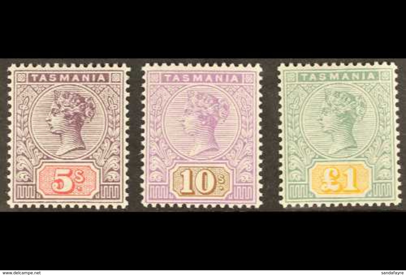 TASMANIA 1892-99 5s, 10s & £1 Top Values, SG 223/225, Never Hinged Mint. Superb And Fresh, Rare In This Condition (3 Sta - Sonstige & Ohne Zuordnung