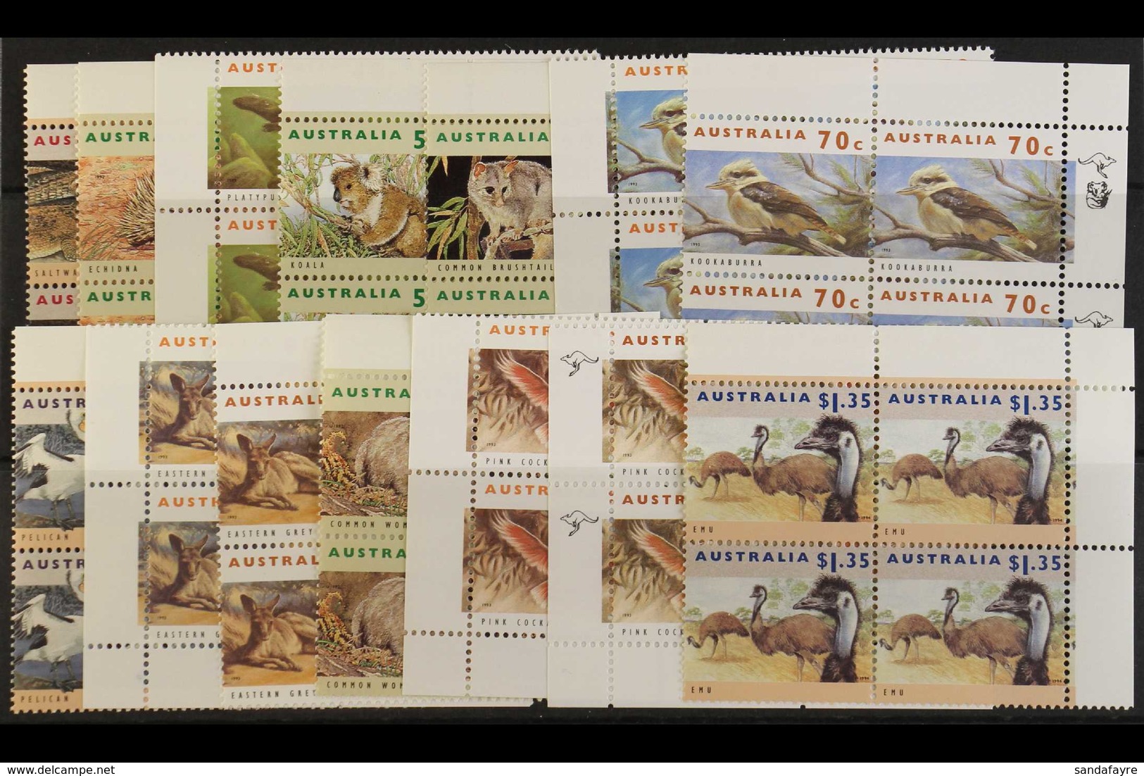 1992 Australian Wildlife (1st Series), SG 1361/71 Including 70c, 90c & $1.20 Orange Brown (SG 1366a, 1368a & 1370a) Valu - Autres & Non Classés