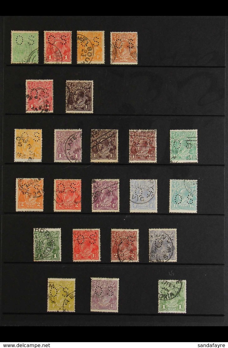 OFFICIALS 1913-1930 "OS" PERFIN FINE USED ALL DIFFERENT "KGV HEADS" COLLECTION Presented On Stock Pages. Includes 14-21  - Other & Unclassified
