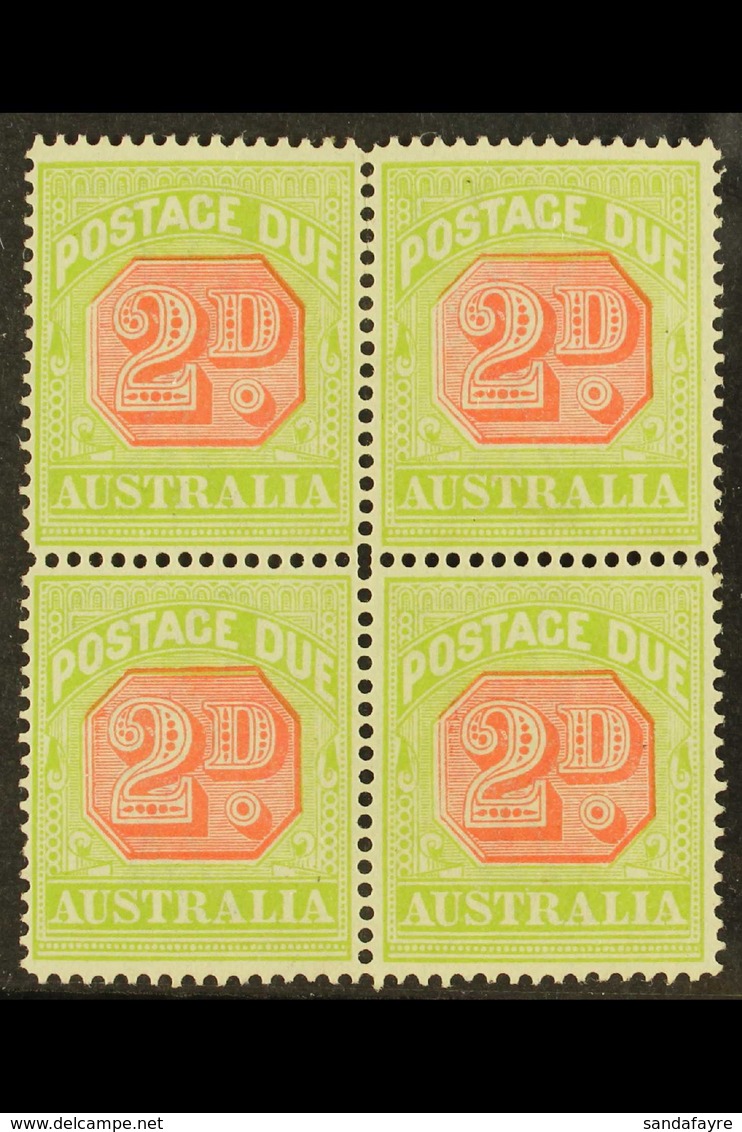 POSTAGE DUES 1912 - 1923 2d Scarlet And Pale Yellow Green, SG D81, Superb Mint Block Of 4. For More Images, Please Visit - Other & Unclassified