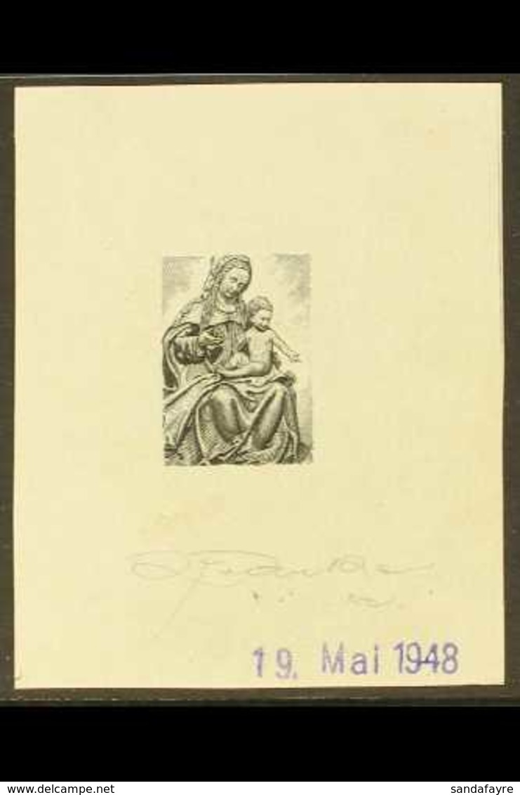 1948 Saltzberg Churches 1.40s Green, The Lovely Madonna By Michael Pacher, Proof For The Central Vignette, In Black, Sig - Sonstige & Ohne Zuordnung