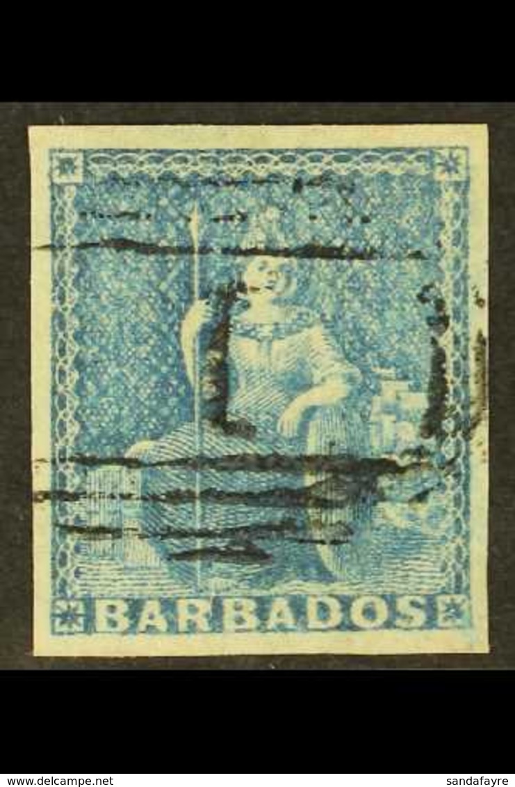 1852 (1d) Blue Britannia, SG 3, Very Fine Used With Large Even Margins All Round And Light "1" Cancel.  For More Images, - Barbades (...-1966)