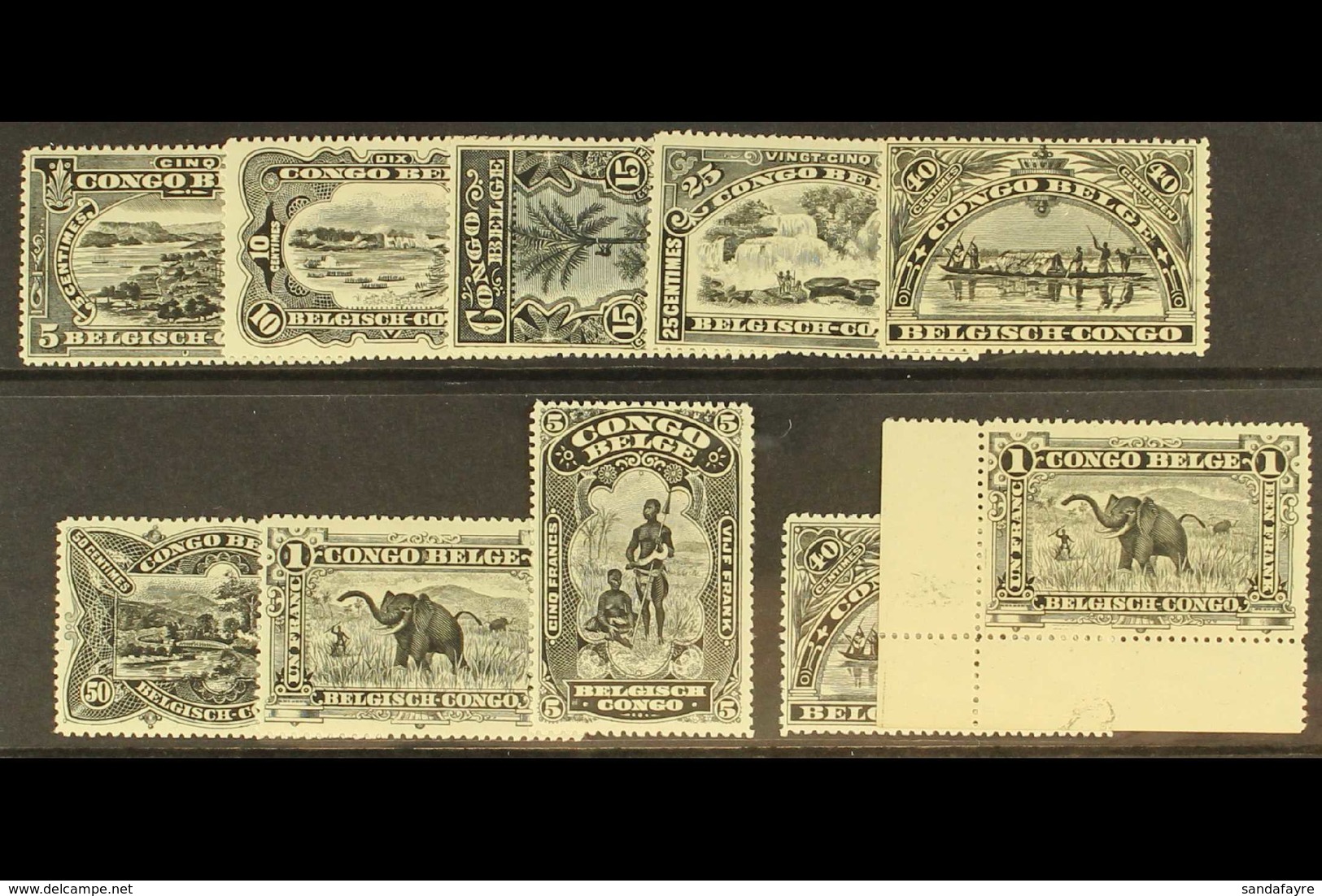 BELGIAN CONGO 1894-96 Pictorial Set COB 64/71, Special Printing In Black, Plus Additional 40c And 1f Corner Example, Fin - Autres & Non Classés