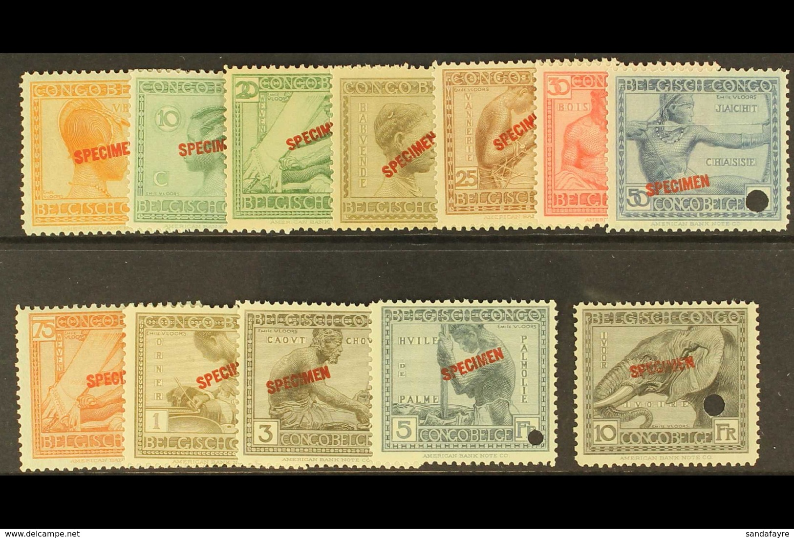 BELGIAN CONGO 1923-24 Pictorial Set, COB 106/117, Overprinted SPECIMEN, And With Security Punch Hole, Fine Never Hinged  - Other & Unclassified