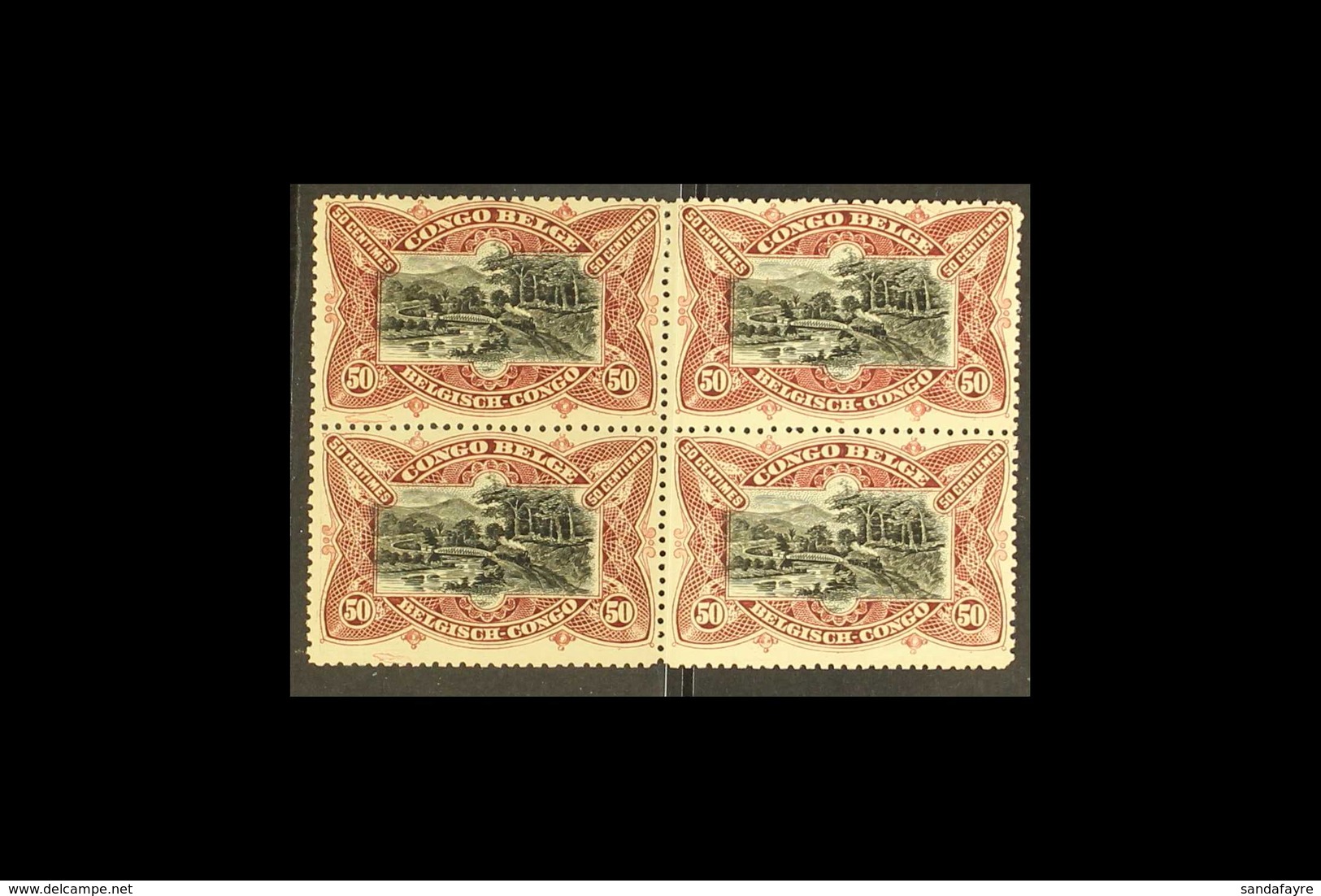 BELGIAN CONGO 1915 50c Lilac-brown  Pictorial, COB 69, Fine Never Hinge Dmint Block Of Four. For More Images, Please Vis - Other & Unclassified