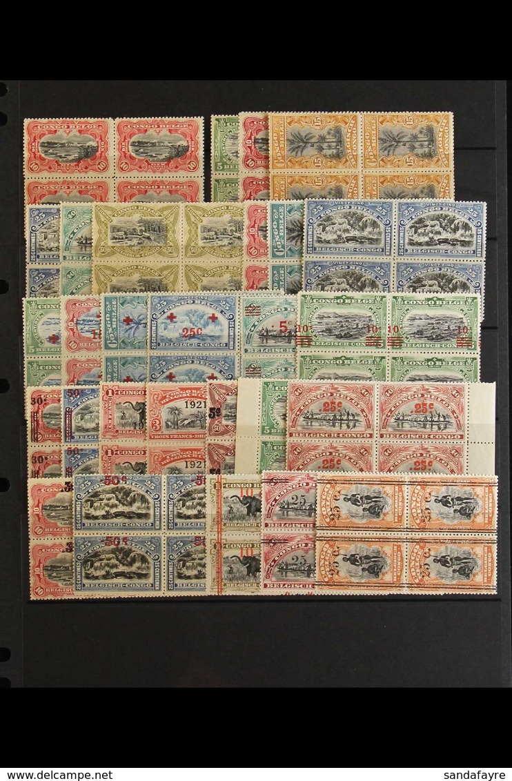 BELGIAN CONGO 1894-1922 PICTORIALS NEVER HINGED MINT BLOCKS OF FOUR COLLECTION Very Fine Incl. 1894 10c Carmine, 1910 5c - Sonstige & Ohne Zuordnung