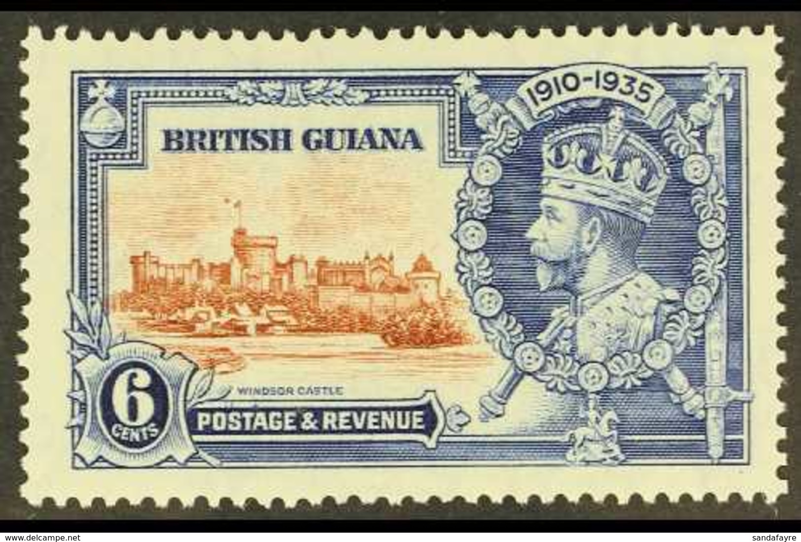 1935 6c Brown & Deep Blue Jubilee DOT BY FLAGSTAFF Variety, SG 302h, Very Fine Mint, Very Fresh. For More Images, Please - Brits-Guiana (...-1966)