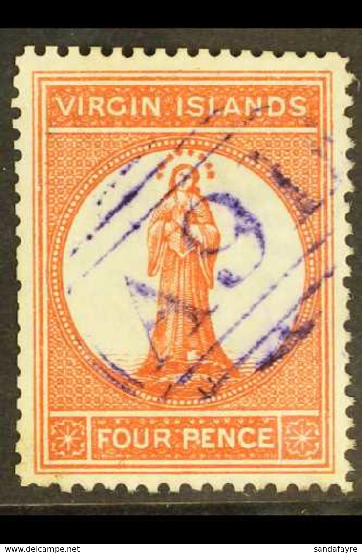 1887-89 (wmk Crown CA) 4d Chestnut, SG 35, With Scarce "A91" VIOLET Cancel. For More Images, Please Visit Http://www.san - British Virgin Islands