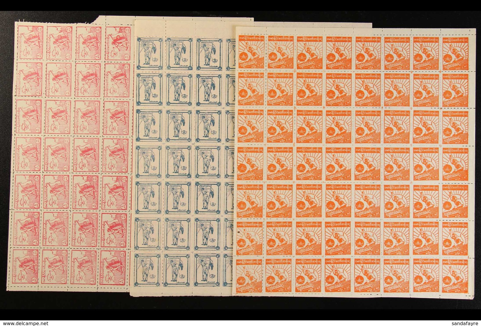 1943 Independence Day Rouletted Set (SG J85/87, Each Value As An Unused COMPLETE SHEET OF 56. Interestingly The 1c & 3c  - Burma (...-1947)